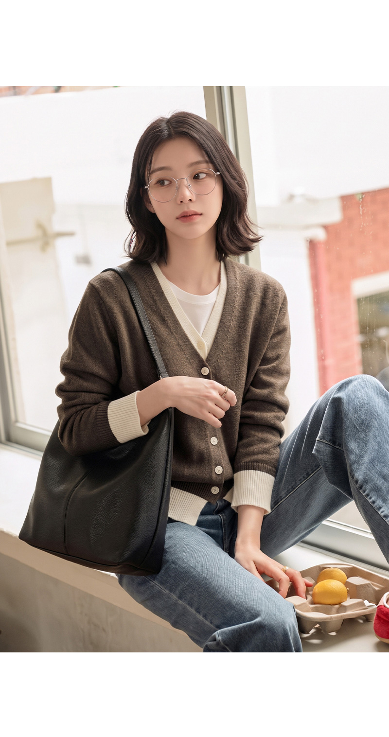 샤린 배색 레이어드 가디건