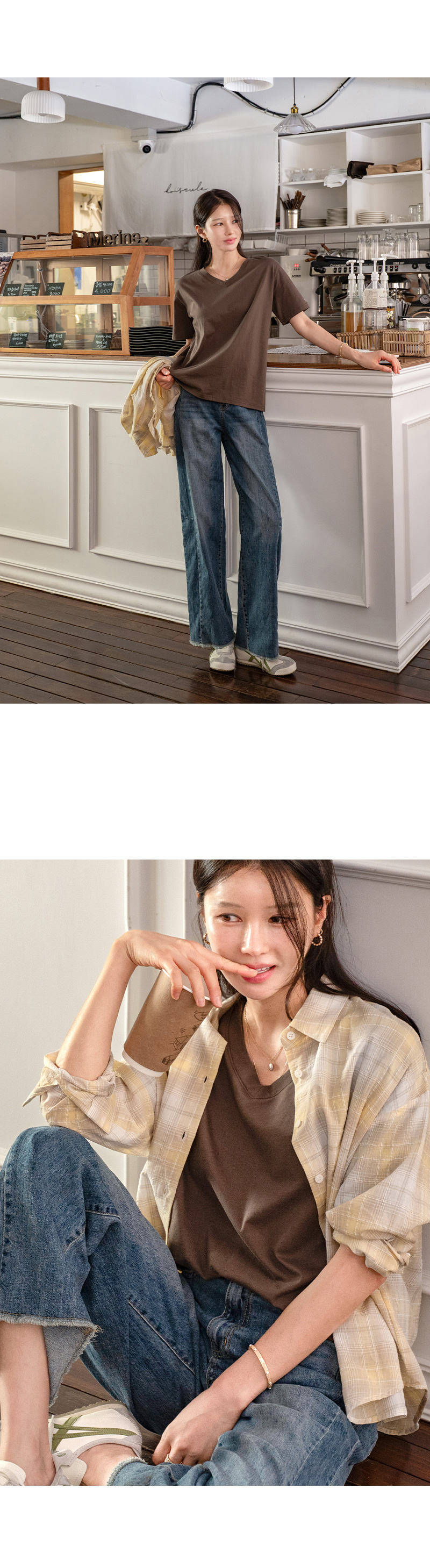 [특가] 소매 패치 V넥 반팔티
