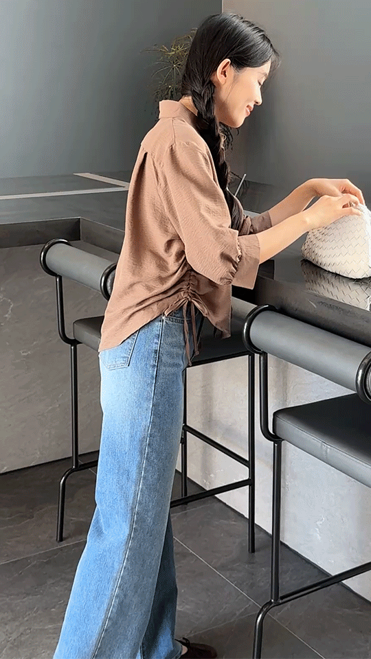 사이드 셔링 퍼프드 7부 셔츠