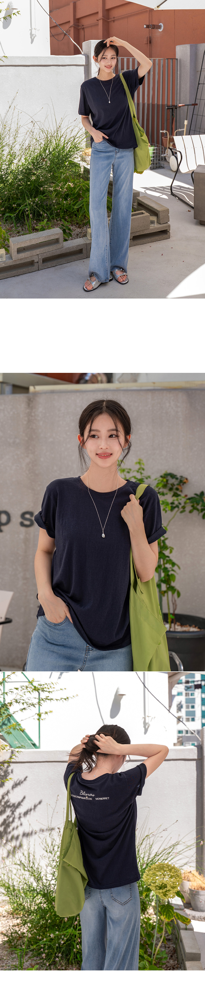 펜던트 자수 슬라브 반팔티