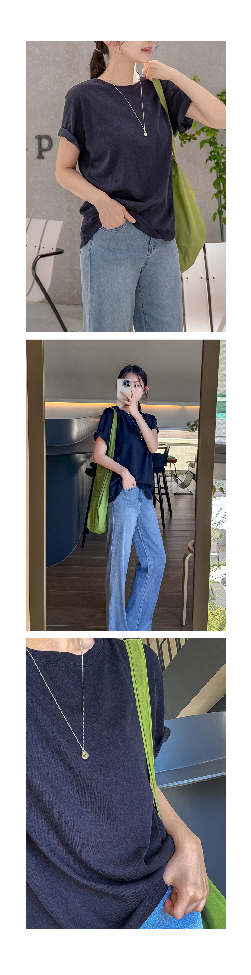 펜던트 자수 슬라브 반팔티