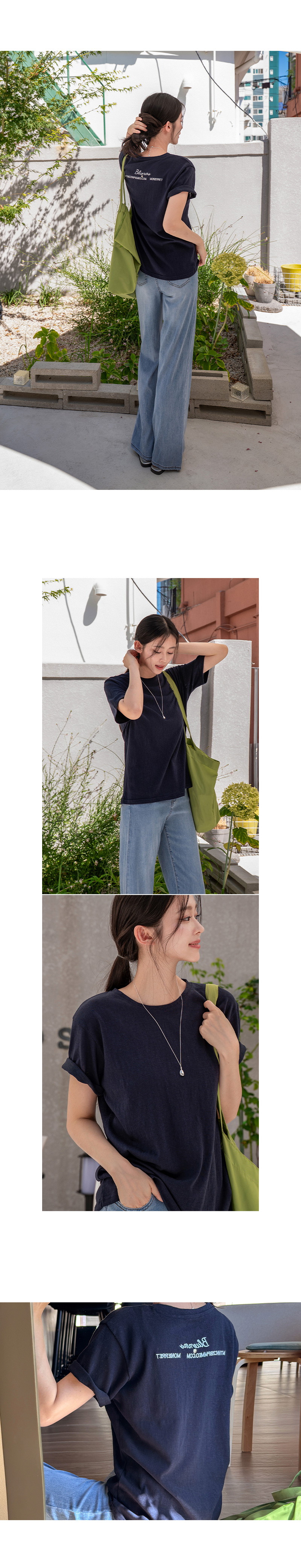 펜던트 자수 슬라브 반팔티