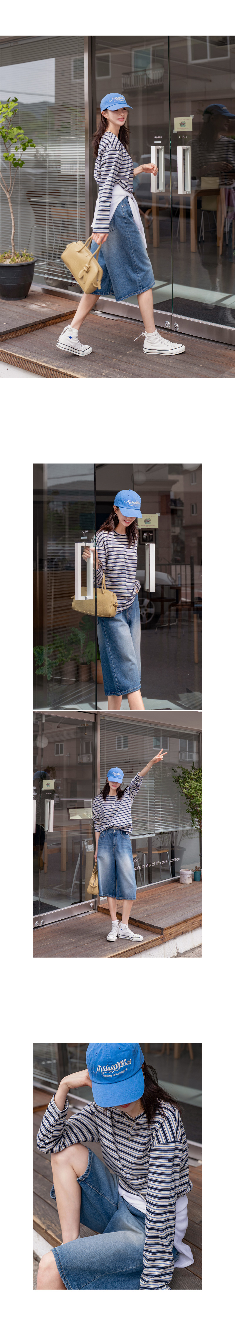 멀티 스트라이프 패치 포인트 티셔츠