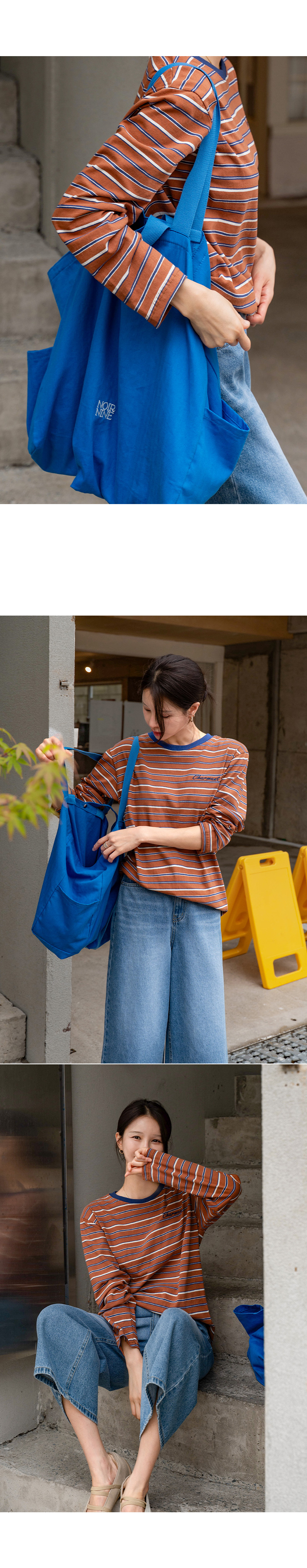 니즈 스트라이프 자수 티셔츠