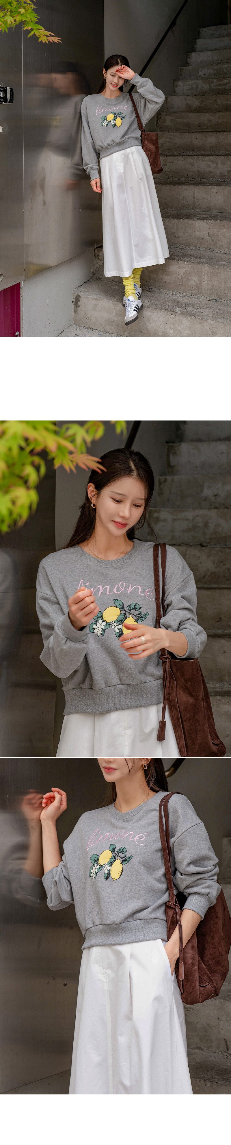 리모네 코튼 나염 자수 맨투맨