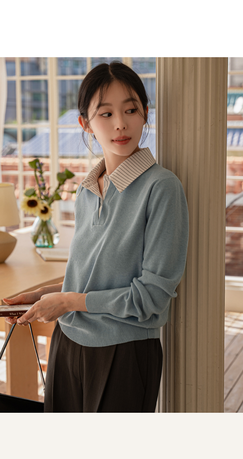 라인 셔츠 레이어드 니트