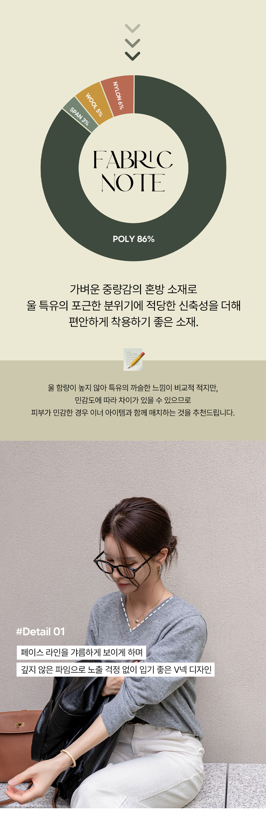 [어스유] 웨어 자수 울 브이넥 니트
