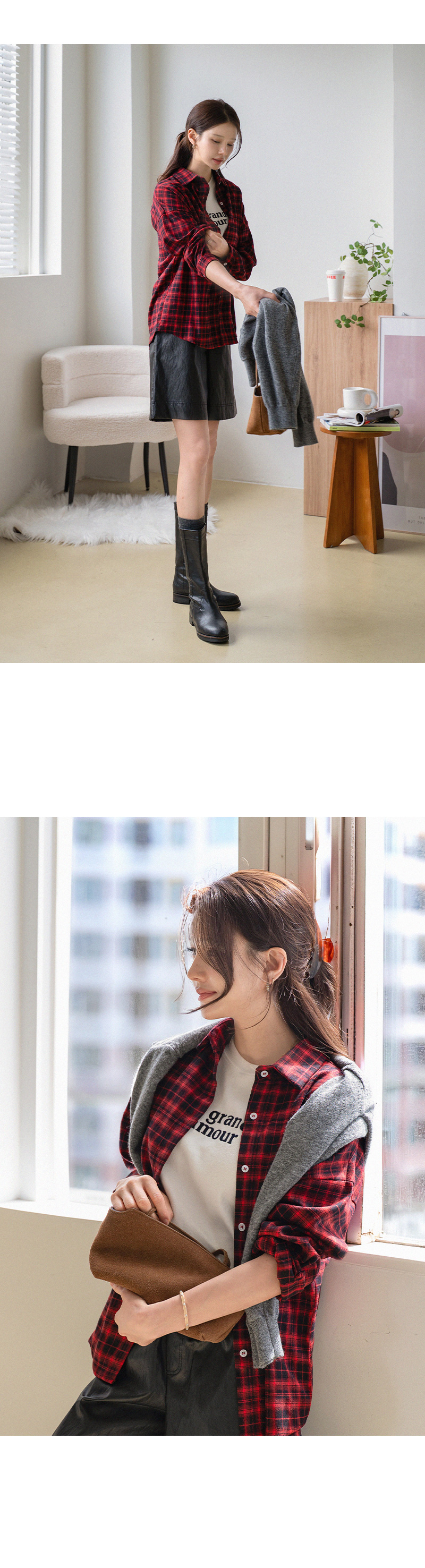 모나코 체크 남방 셔츠