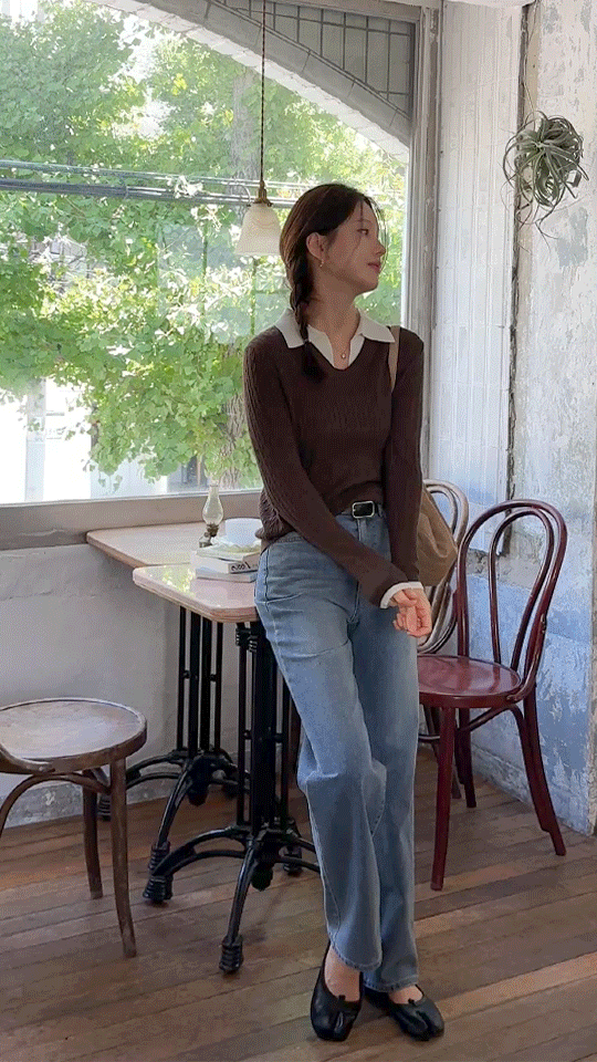 카라 레이어드 꽈배기 니트