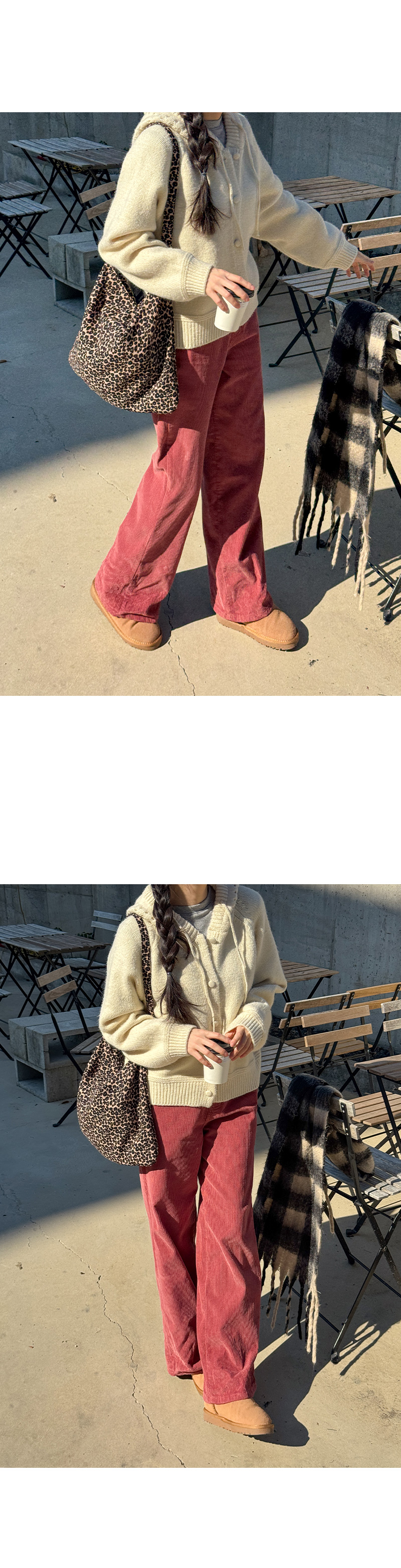 하버 콩단추 후드 니트 가디건