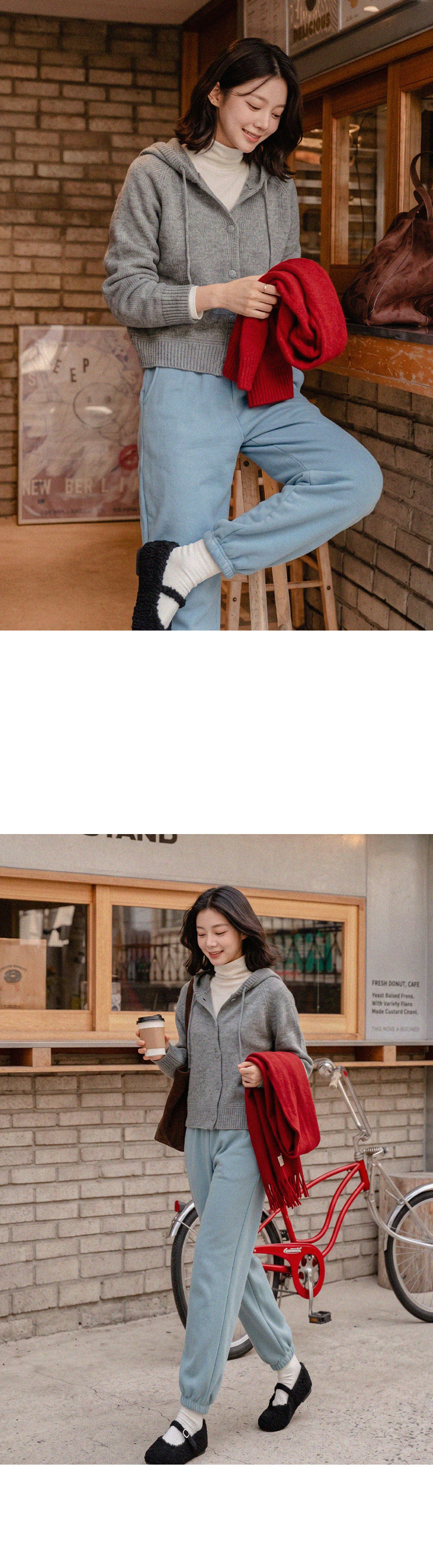 하버 콩단추 후드 니트 가디건