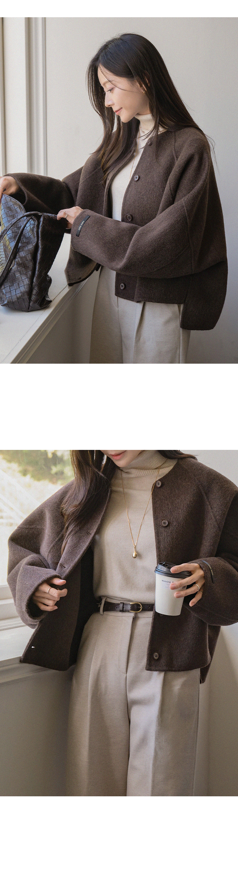 노카라 언발 울 핸드메이드 코트