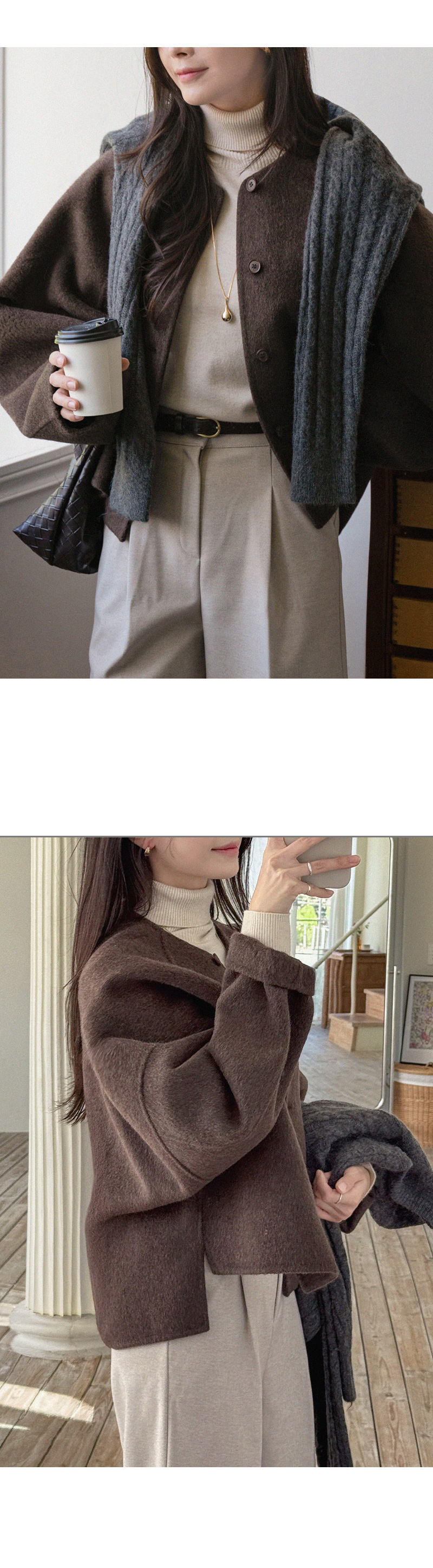 노카라 언발 울 핸드메이드 코트