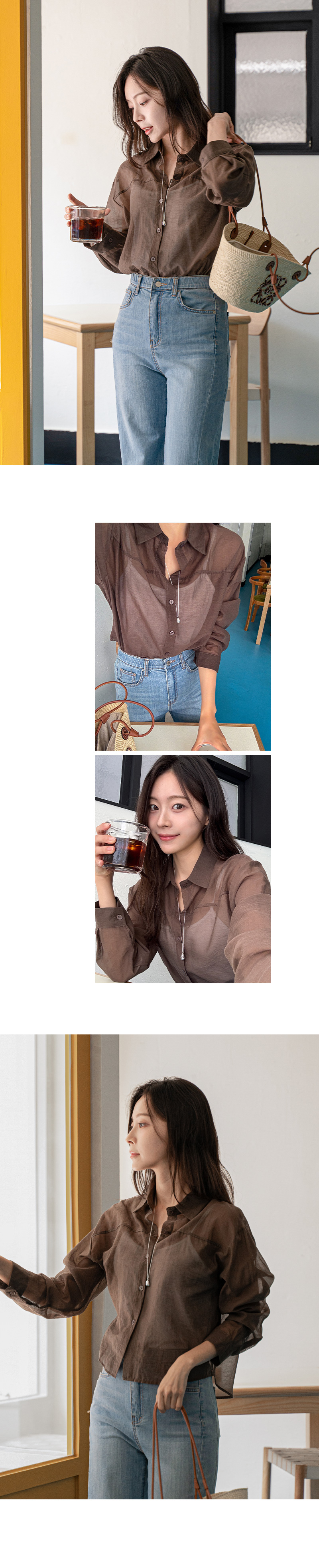 은은한 시스루 베이직 카라 셔츠
