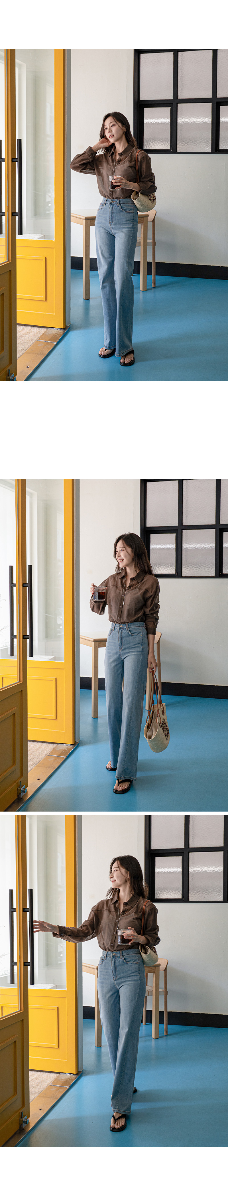 은은한 시스루 베이직 카라 셔츠