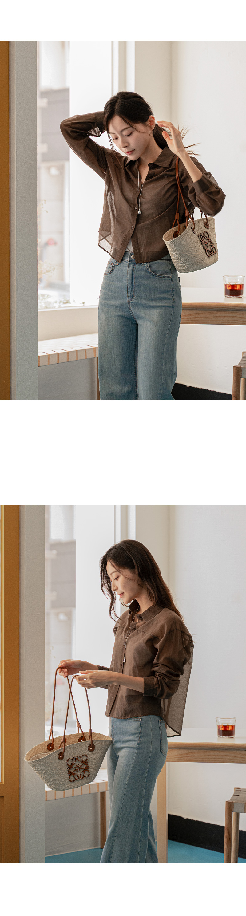 은은한 시스루 베이직 카라 셔츠