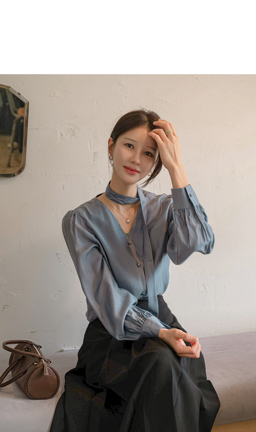 [벨유] 실키 텐셀 타이 블라우스