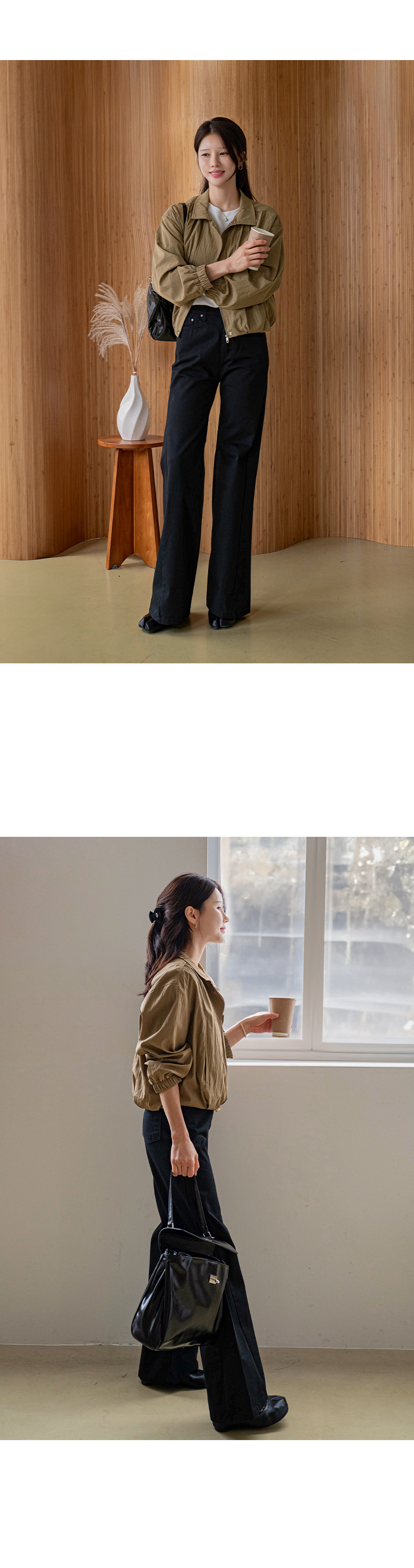이브이 사선절개 코튼 팬츠