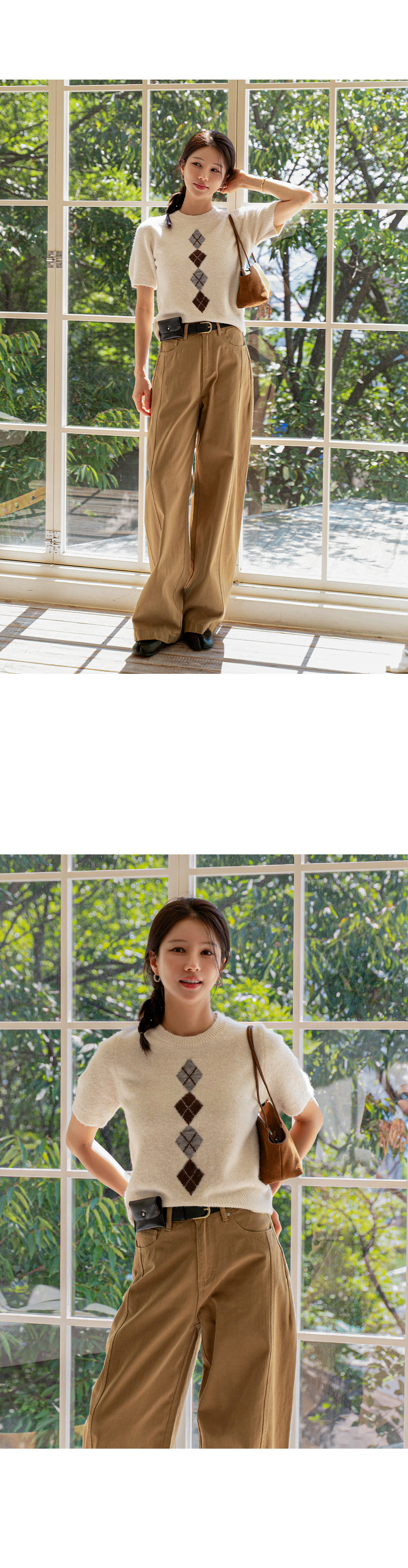 보송 아가일 반팔 울 니트