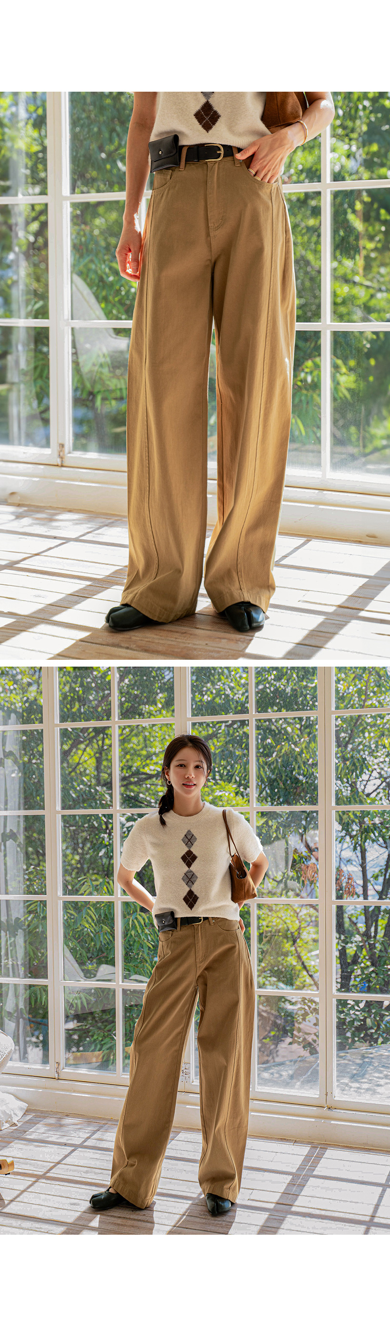 로나 이중절개 코튼 팬츠