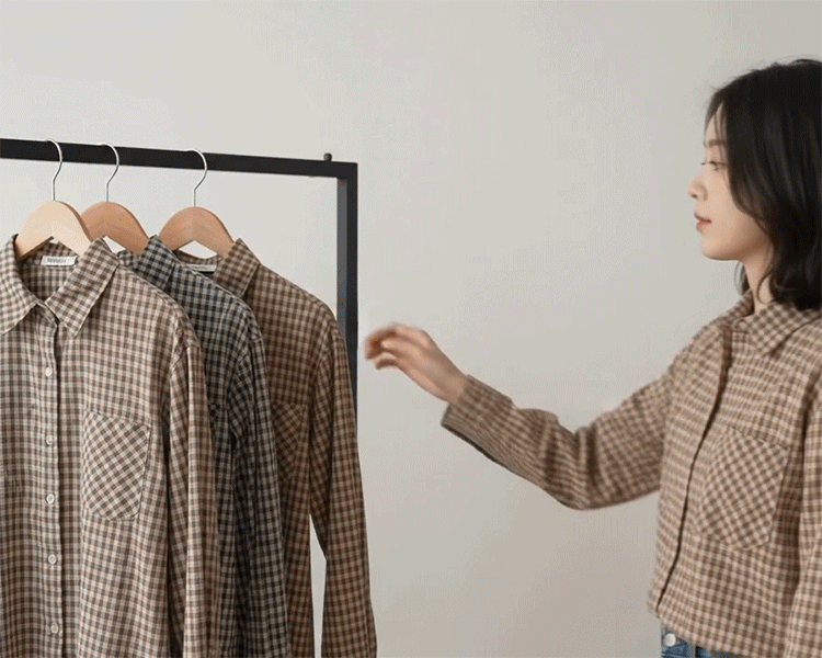 [어스유] 레더라벨 체크 셔츠