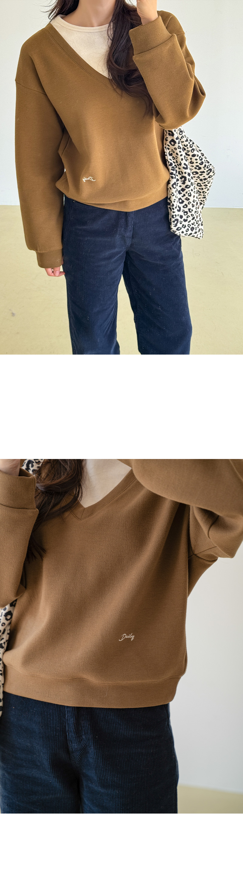 림 배색 레이어드 맨투맨