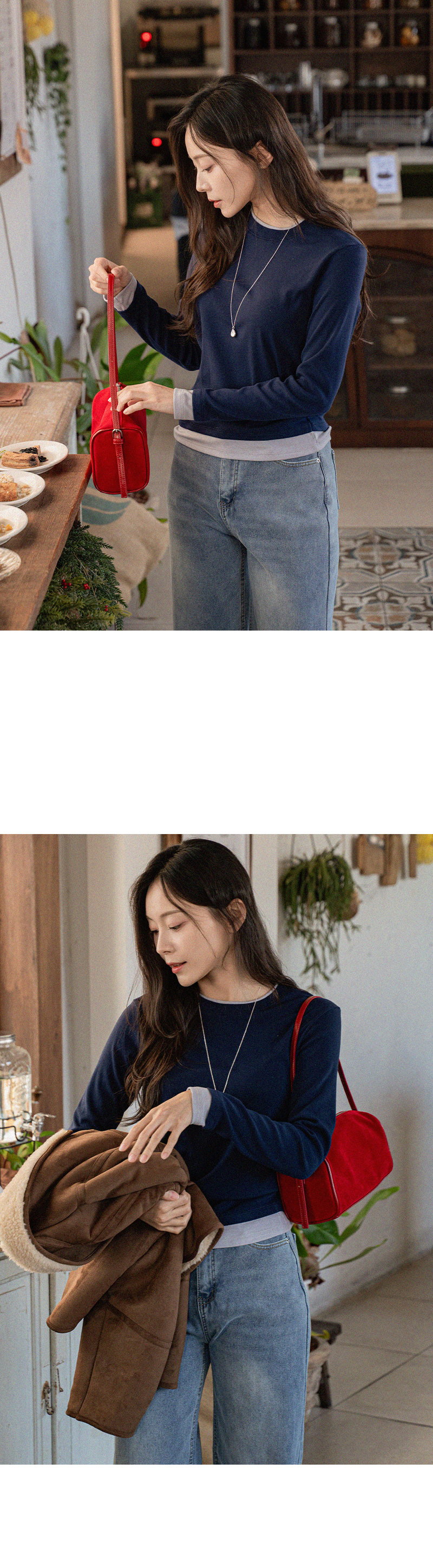 [벨유]투톤 레이어드 티셔츠