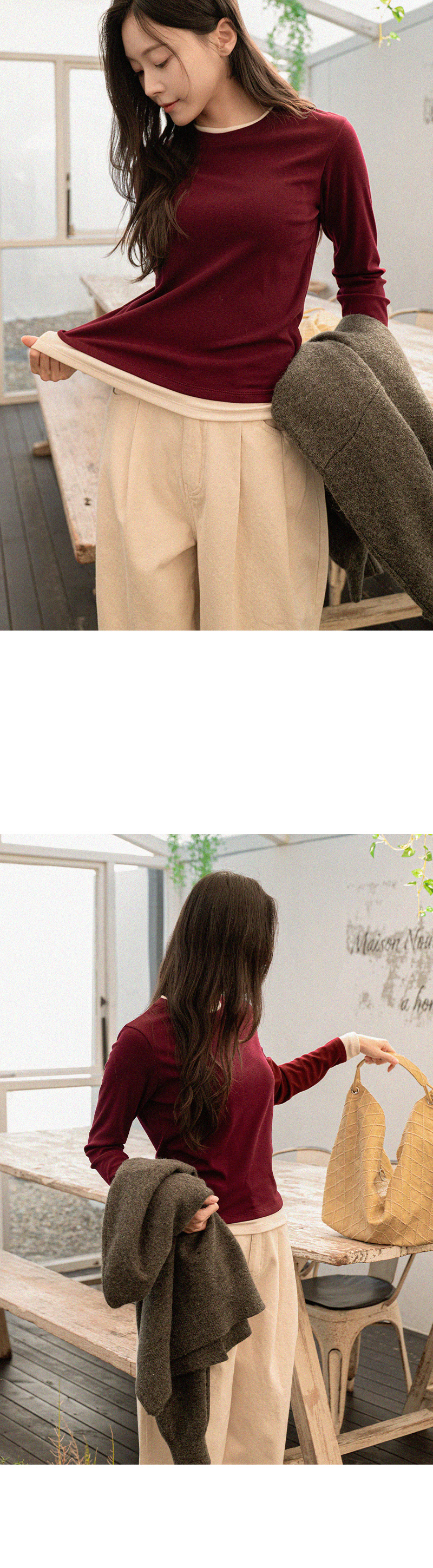 [벨유]투톤 레이어드 티셔츠