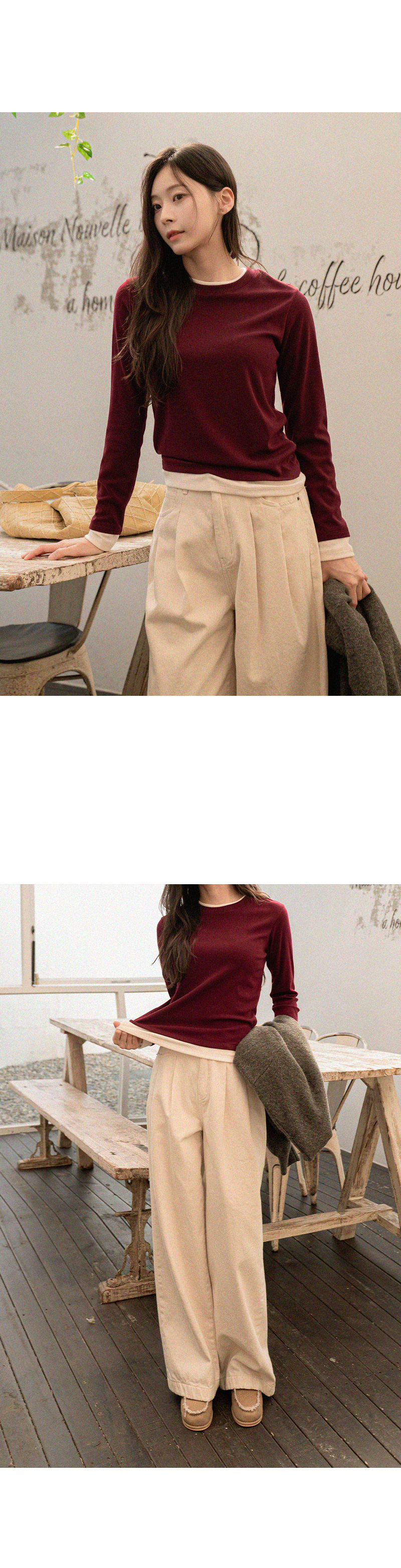 [벨유]투톤 레이어드 티셔츠