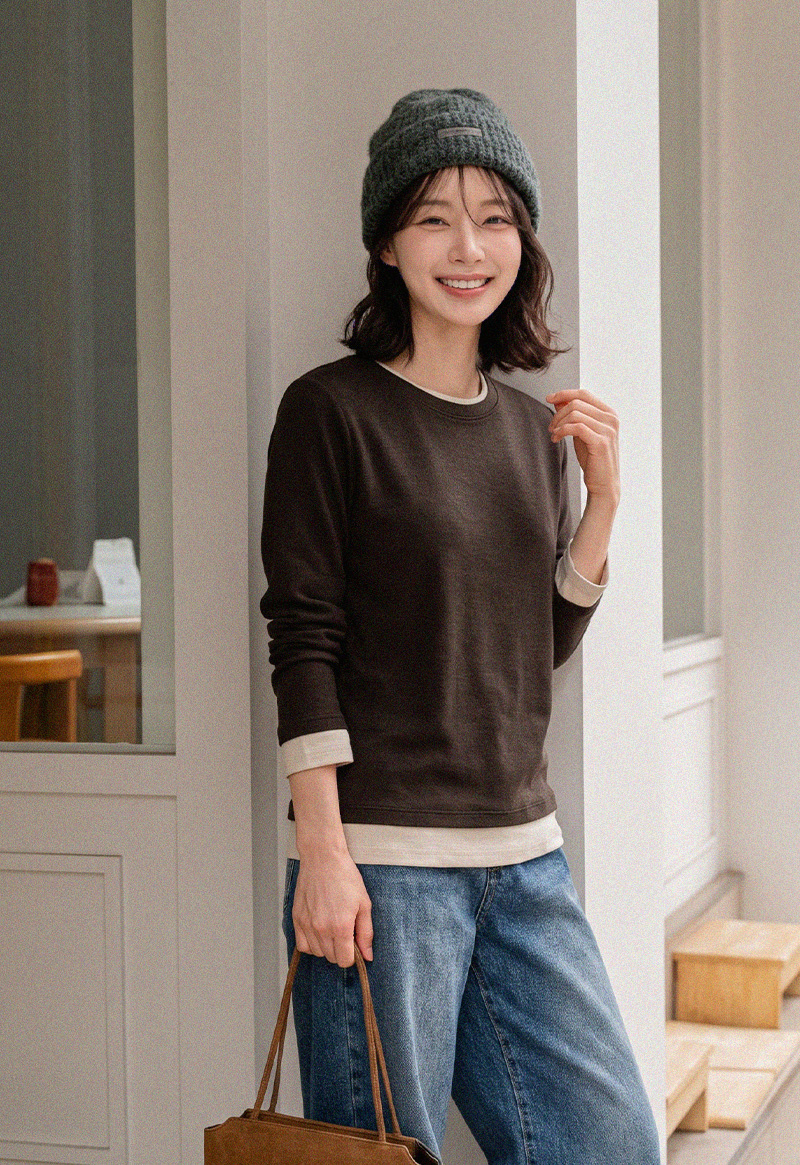 [벨유]투톤 레이어드 티셔츠