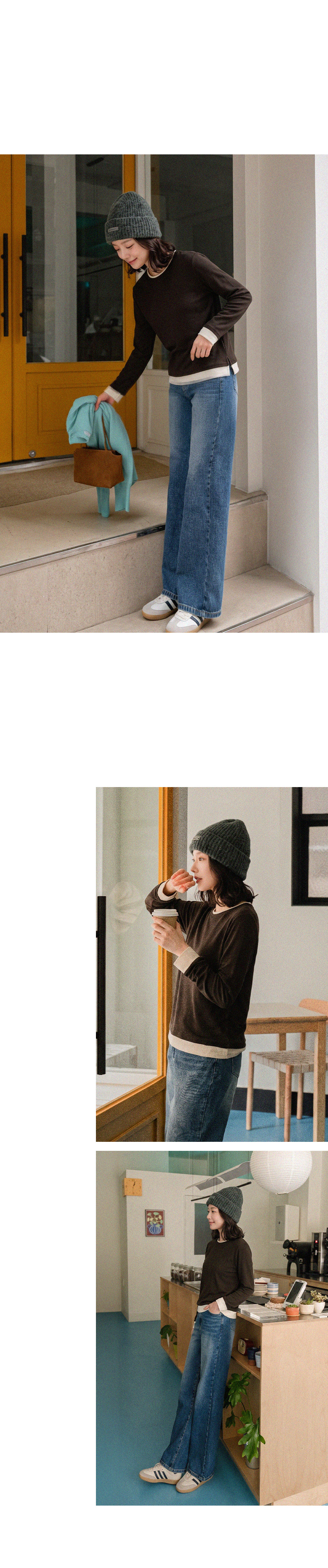 [벨유]투톤 레이어드 티셔츠