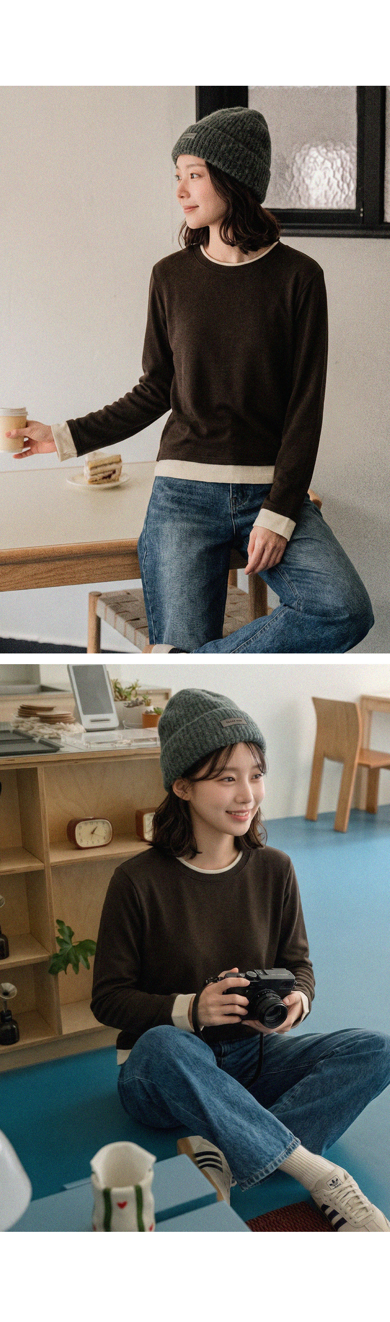 [벨유]투톤 레이어드 티셔츠
