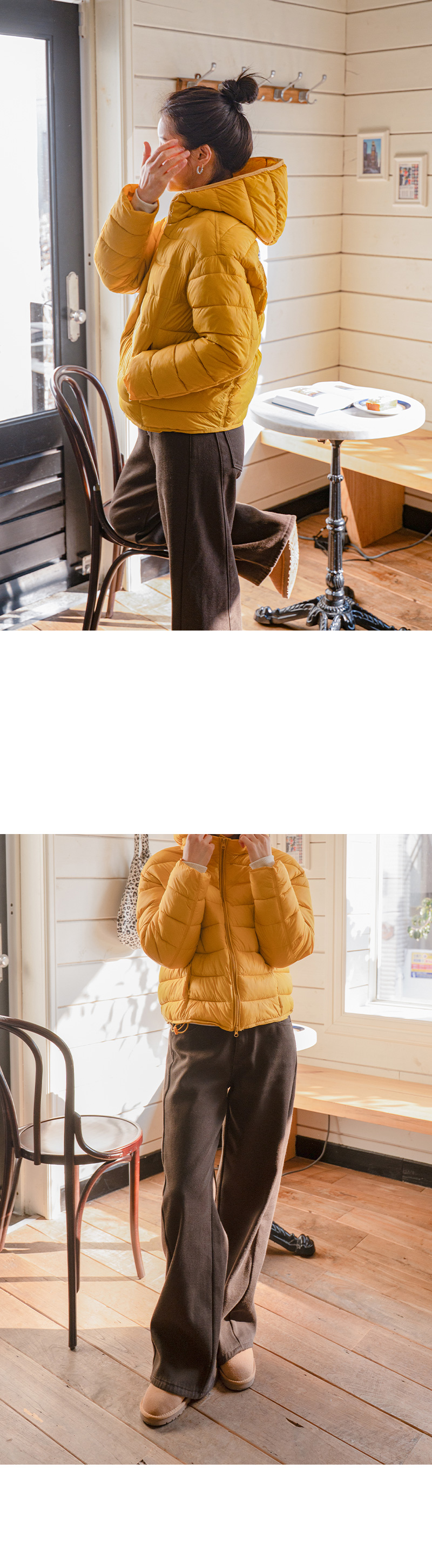 데일리 후드 스트링 경량 패딩