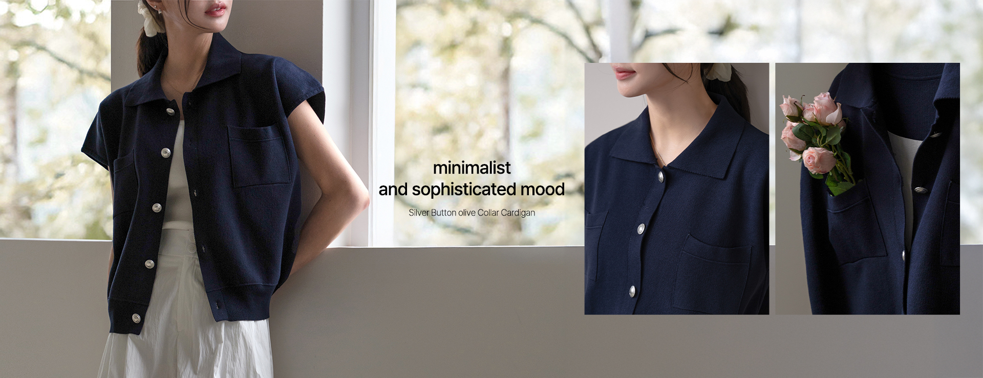 Silver Button olive Collar Cardigans