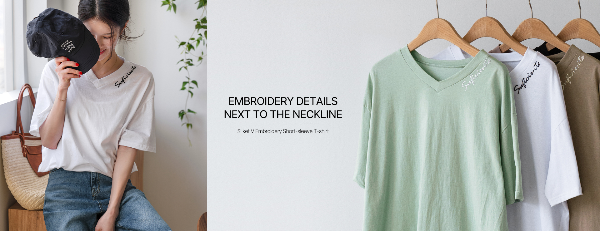 Silket V Embroidery Short-sleeve T-shirt