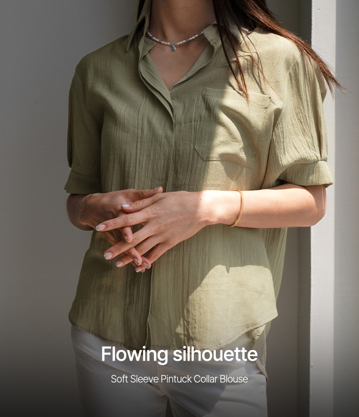 Soft Sleeve Pintuck Collar Blouse