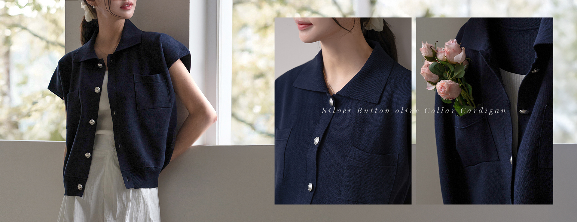 Silver Button olive Collar Cardigan