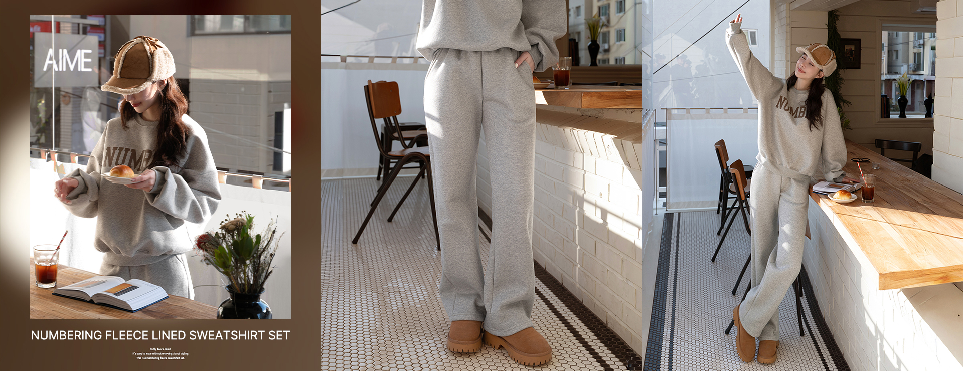 Numbering Fleece lined Fweatshirt Set