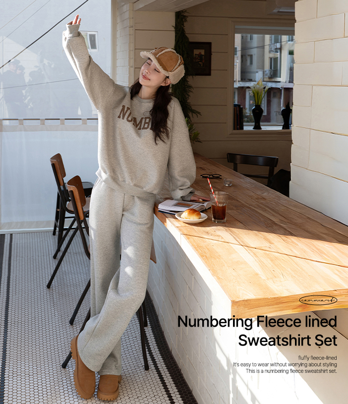 Numbering Fleece lined Fweatshirt Set