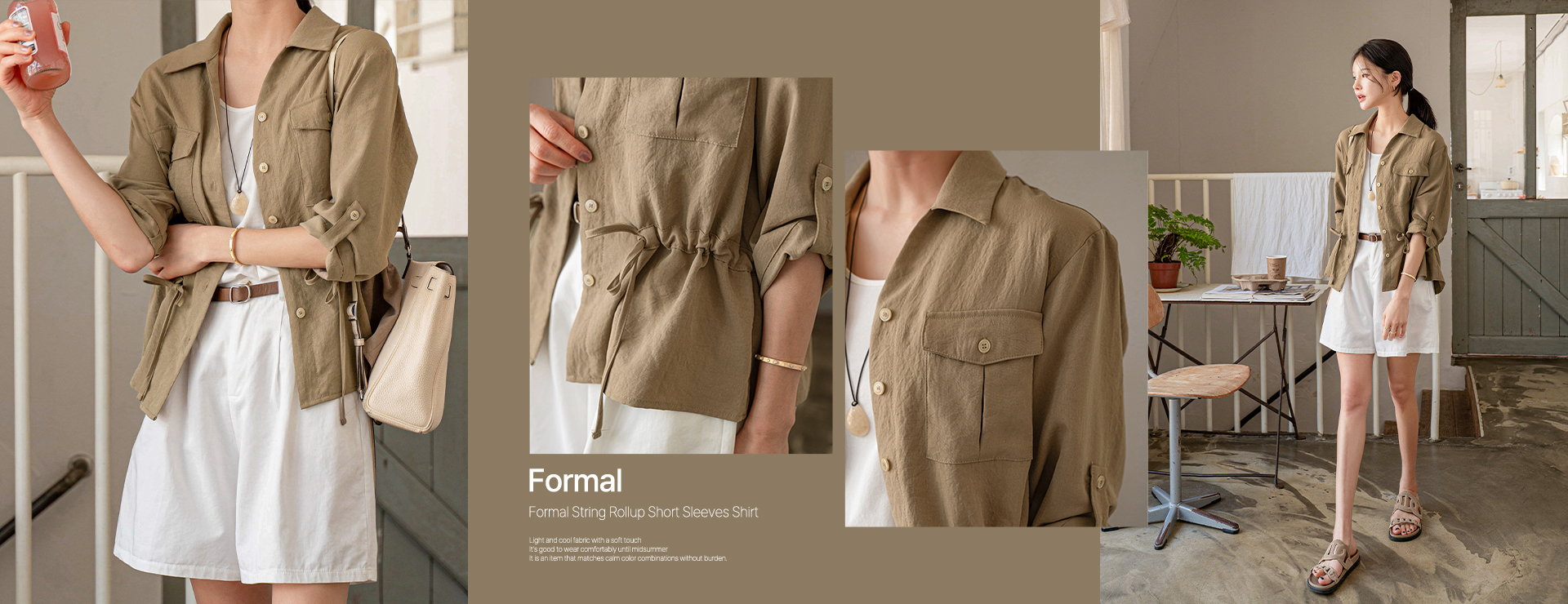 Formal String Rollup Short Sleeves Shirt